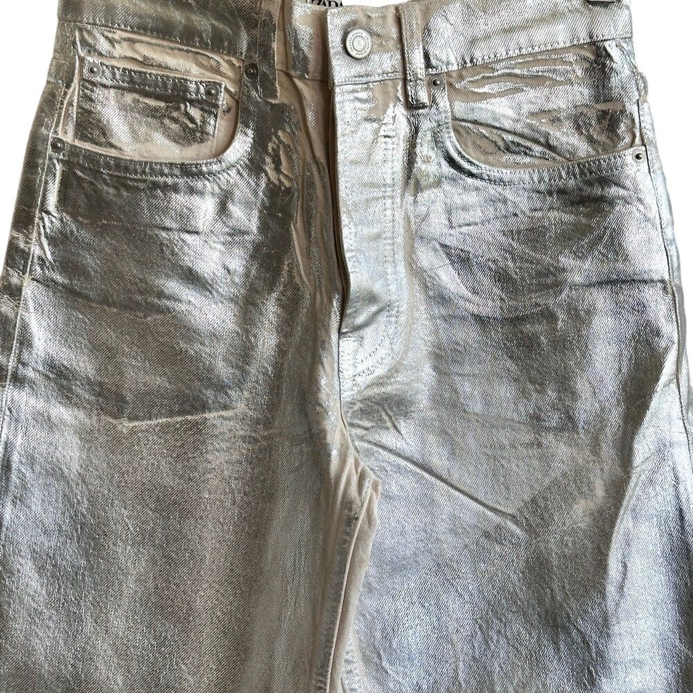 Zara mid rise boyfriend jeans metallic silver jeans size 4 NWOT - Picture 11 of 12
